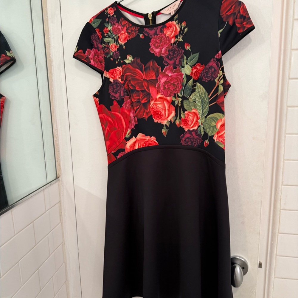 Ted Baker London Black Dress with Red Floral Design